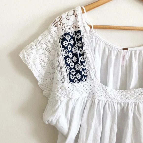 Free People White/black Short Sleeve Square Neck floral embroidered top size S - Picture 5 of 11